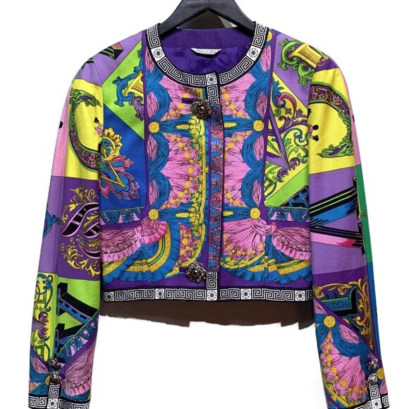 Gianni Versace Vintage Purple Multi-Prints Cropped Jacket - Picture 1 of 10